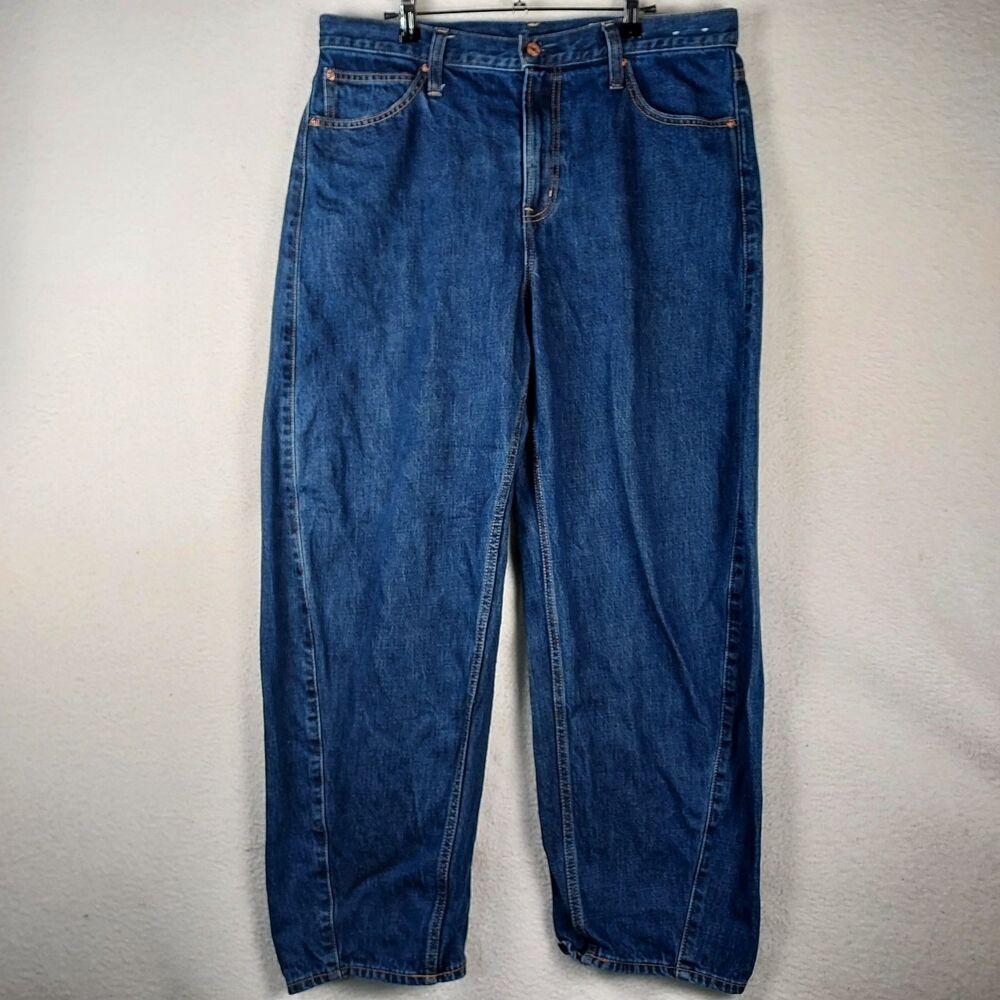 Gap Barrel High Rise Jeans Womens 32 14R Dark Wash Denim Relaxed Fit